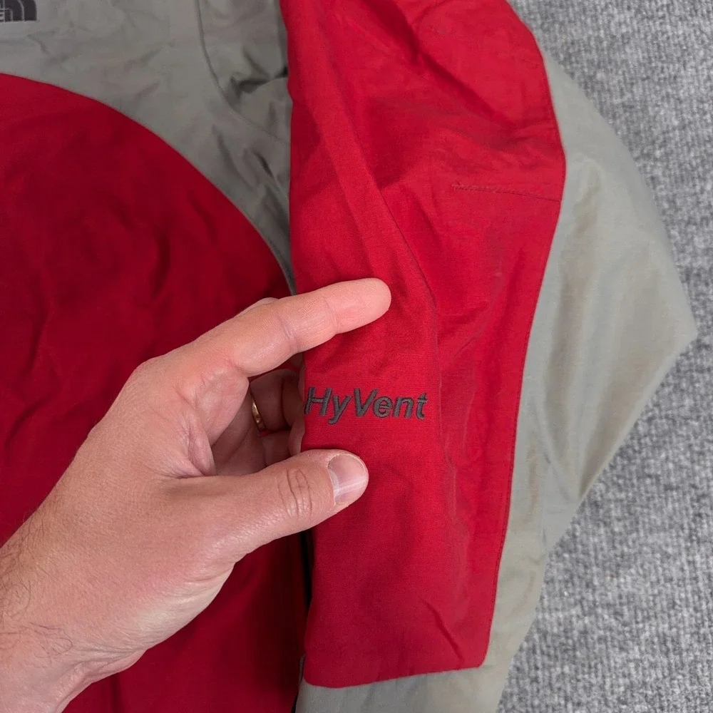 Vintage The North Face Hyvent Rain Jacket Men Large Red Gray Waterproof Shell